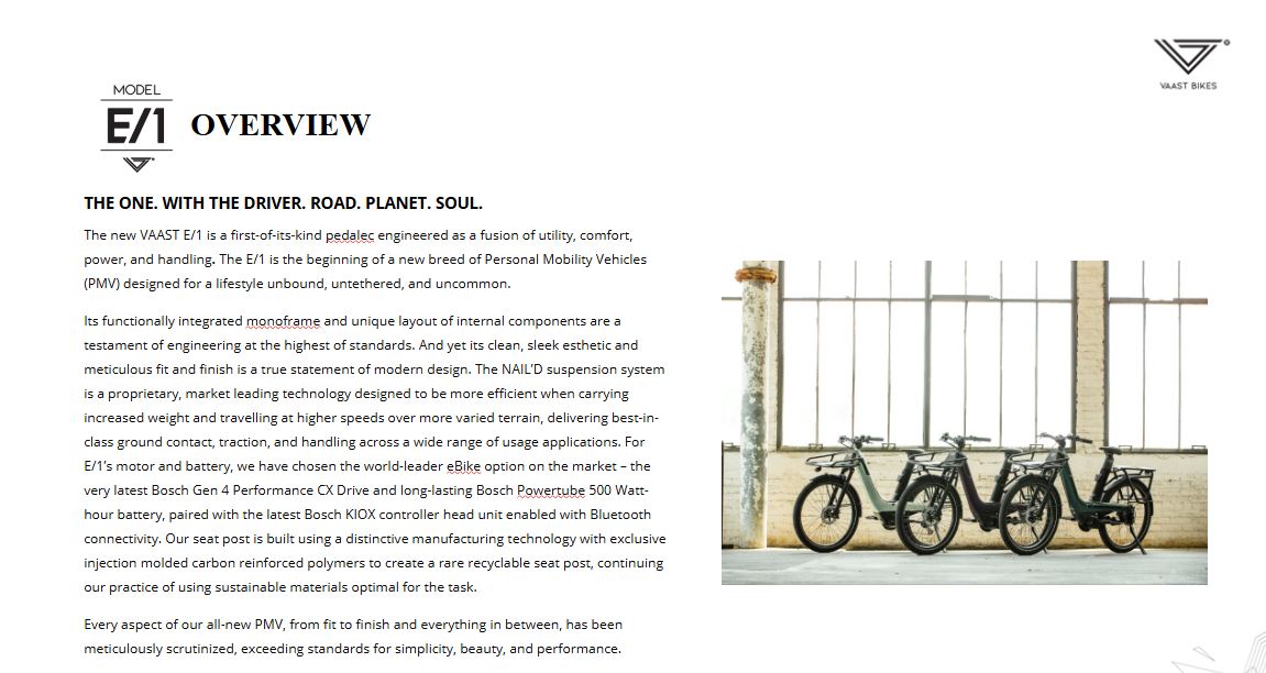 Vaast Bikes E/1 Shimano XT 27.5 E-Bike - Black