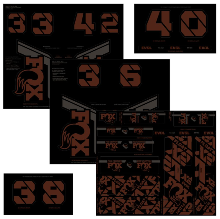 Fox Suspension Fork and Shock AM Custom Decal Kit - Root Beer