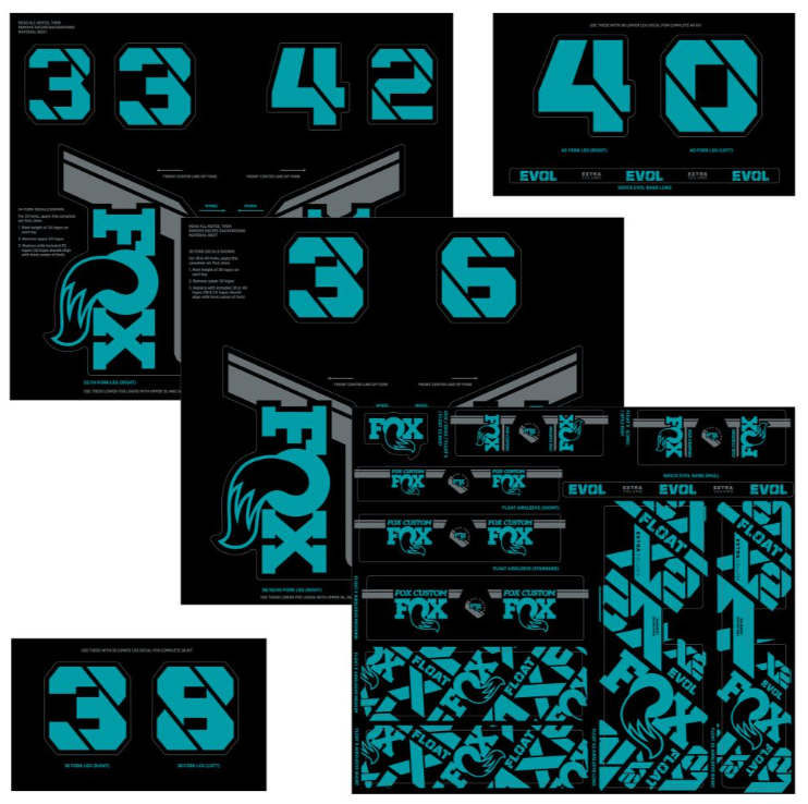Fox Suspension Fork and Shock AM Custom Decal Kit Turquoise