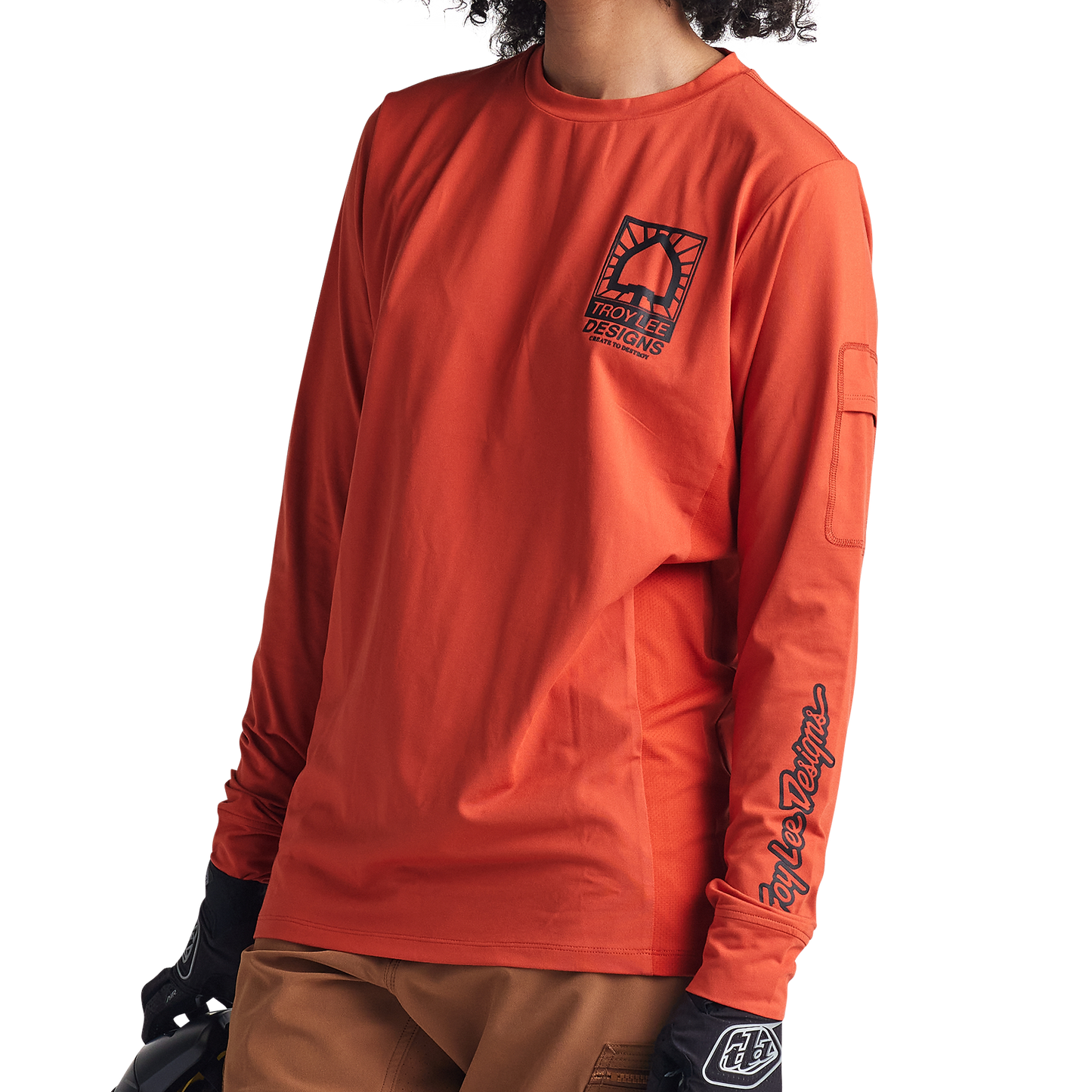 Troy Lee Designs Ruckus Long Sleeve Ride Tee - Bolts - Create To Destroy - Brick