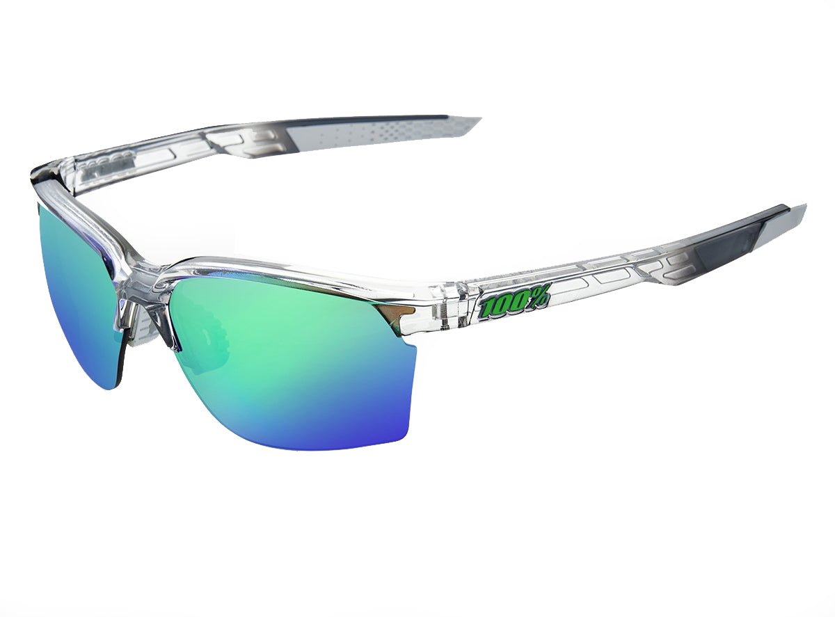 100% Sportcoupe - Polished Translucent Crystal Gray Performance Sunglasses - Green Multilayer Mirror Lens Gray