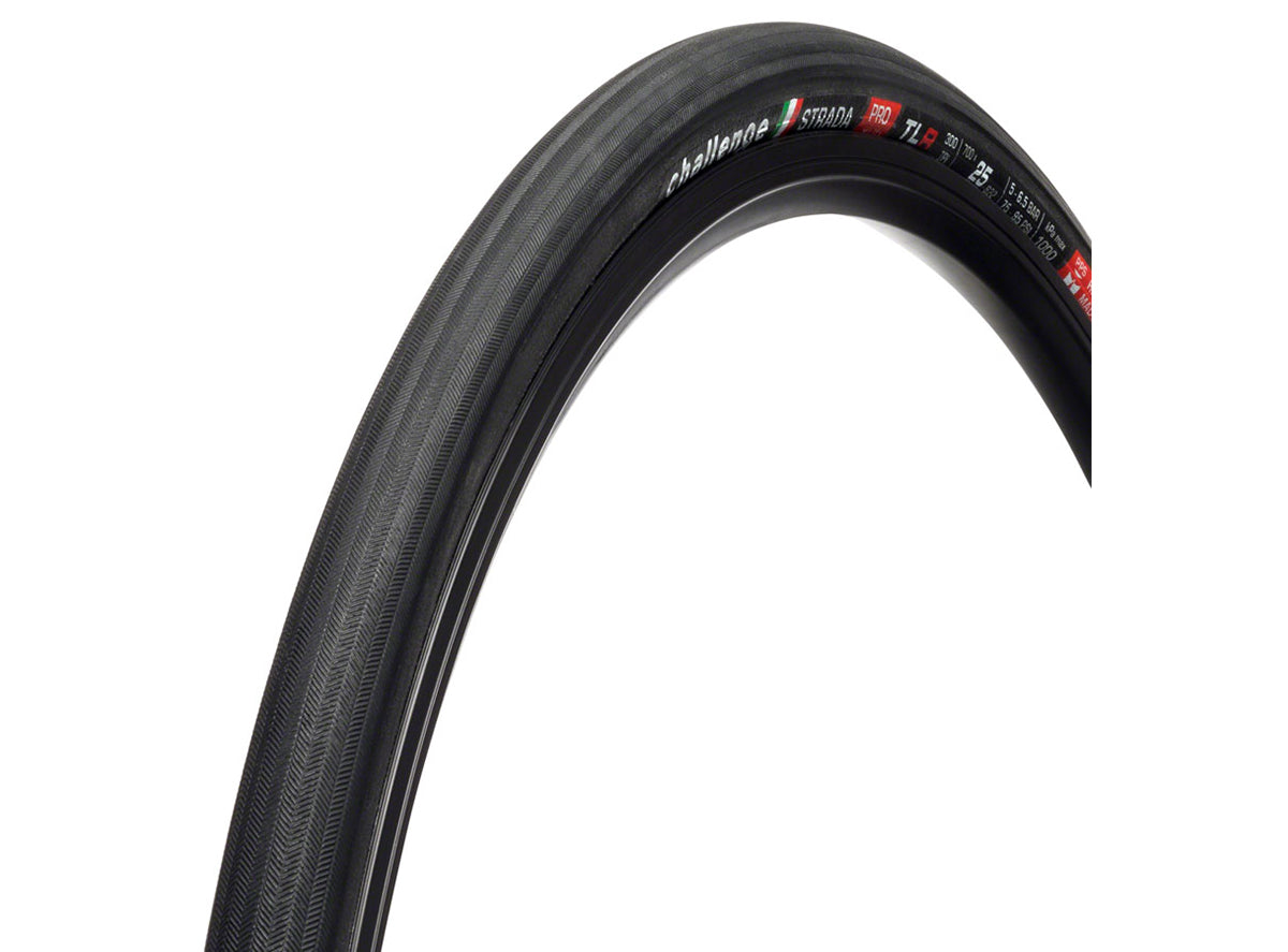 Challenge Strada Pro 700c Folding Tubeless Road Tire - Black Black 25c