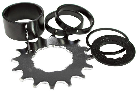 DMR Singlespeed Spacer Kit Black Includes - 4 Spacers, 16t Cog, Lockring