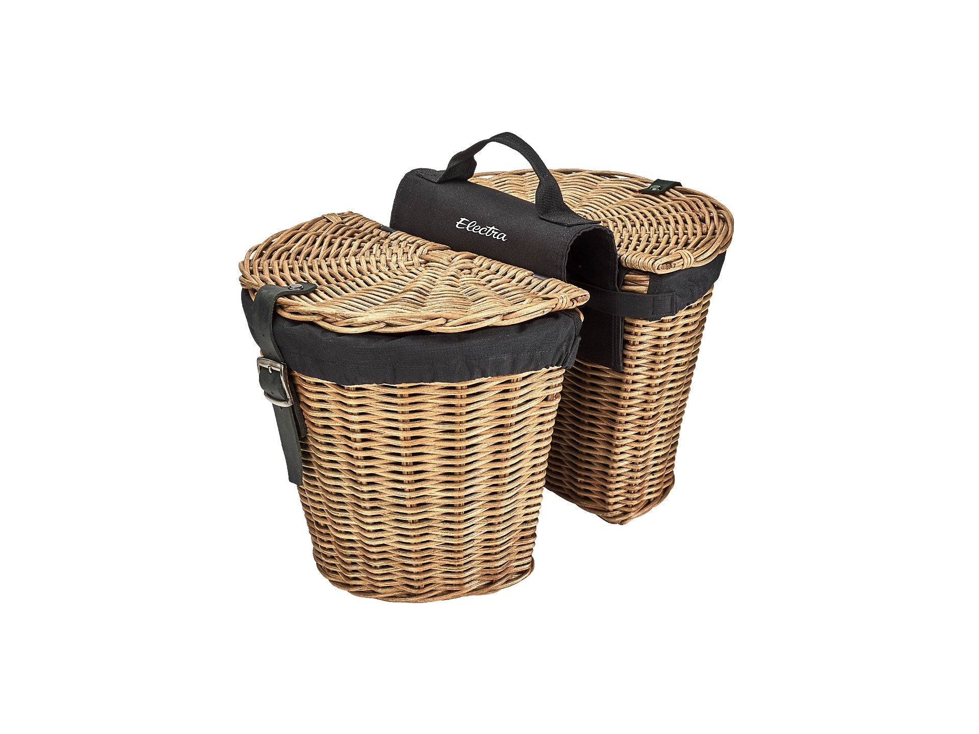 electra wicker bicycle basket Plastic Woven Carry your cargo in style You have things Electra Rattan Panniers with Liner