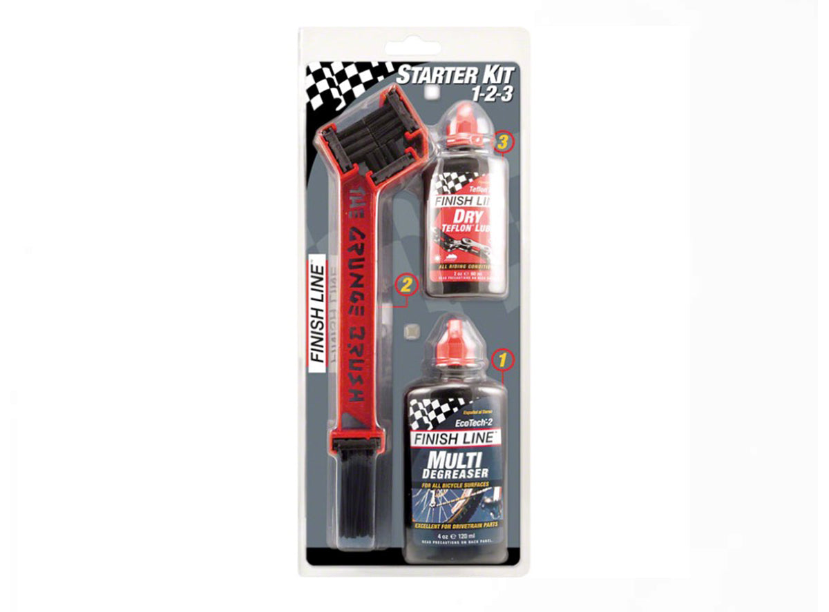 Finish Line Starter Kit 1-2-3 Gray Grunge Brush - 2oz Dry Lube - 4oz Multi-Degreaser