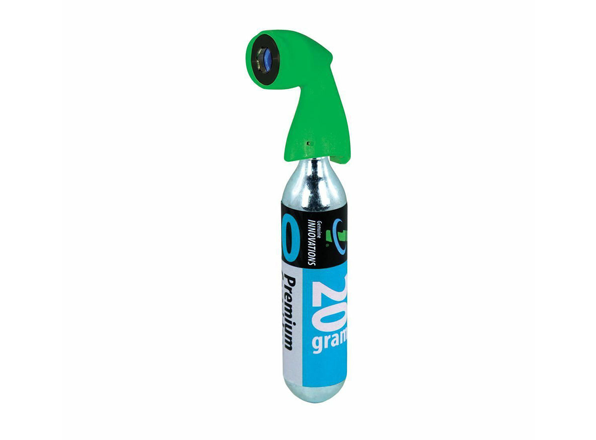 Genuine Innovations Microflate Nano CO2 Bike Tire Inflator Green Presta/Schrader - Includes 20g Threaded CO2 Cartridge