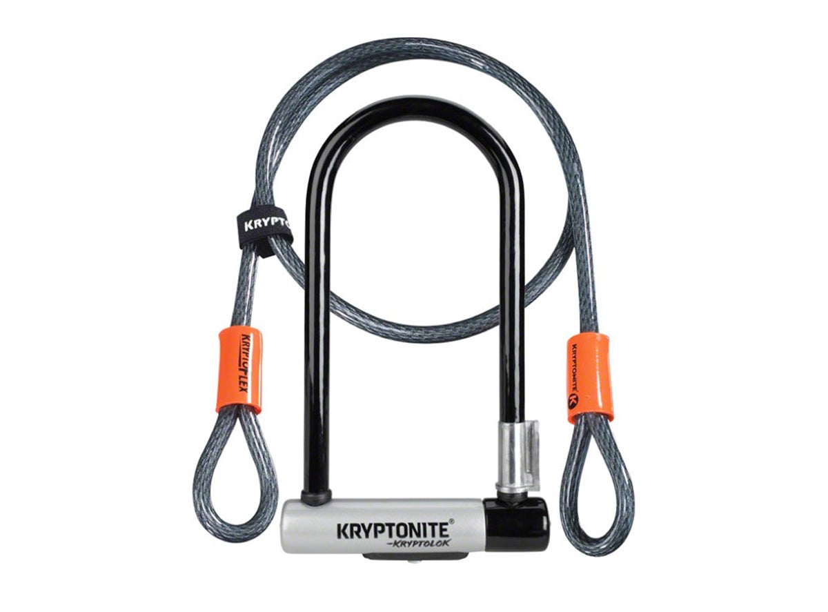 Kryptonite KryptoLok Standard U-Lock with Cable- Keyed - Black-Gray Black - Gray 4 x 9" Lock - 4 ft Cable