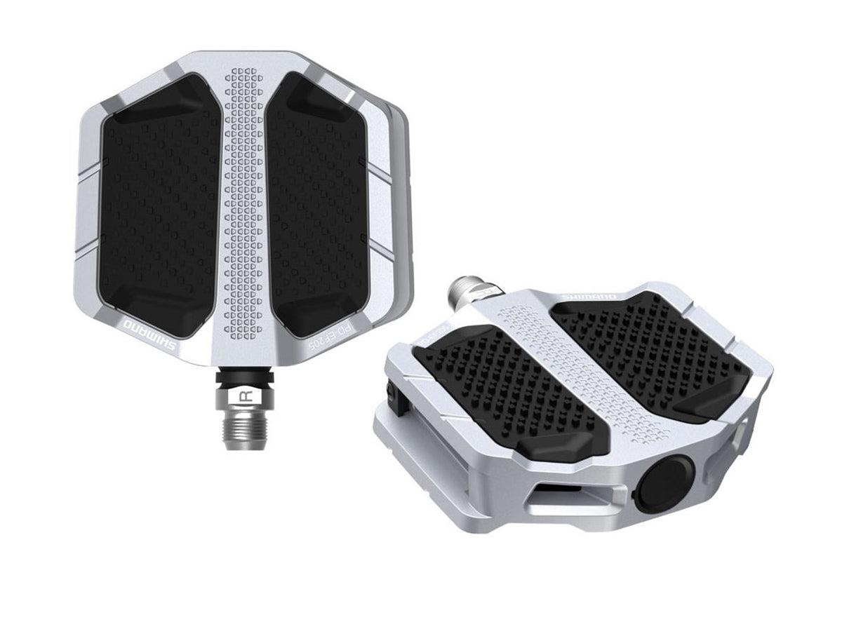 Shimano EF205 E-Bike Flat Pedals - Silver Silver No Reflector - With Friction Plate
