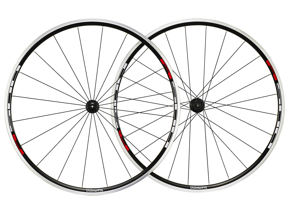 Shimano Tiagra R501 700c Non Disc Road Wheelset - OEM Black - White - Red 9mmQR - Front100/20h - Rear130/24h Shimano HG 8/9/10Spd - Clincher