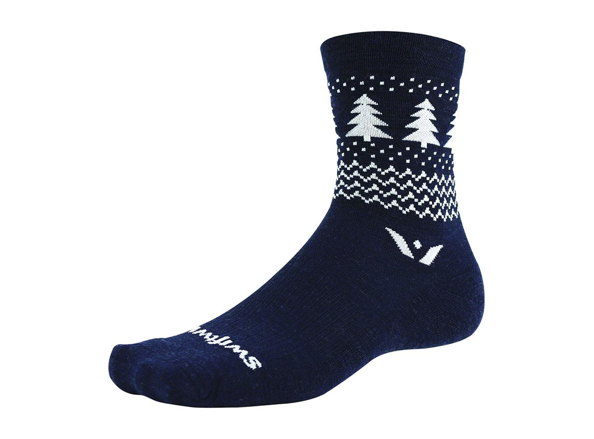 Swiftwick Vision Five Winter Pine Sock - Navy White - 2020 Navy White Small