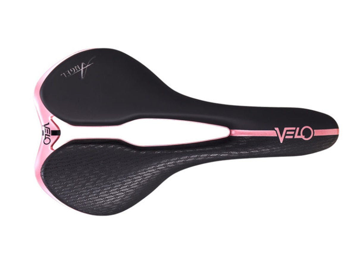 Velo Angel Rise Saddle - 143mm - Black-Pink Black - Pink Stainless Rail