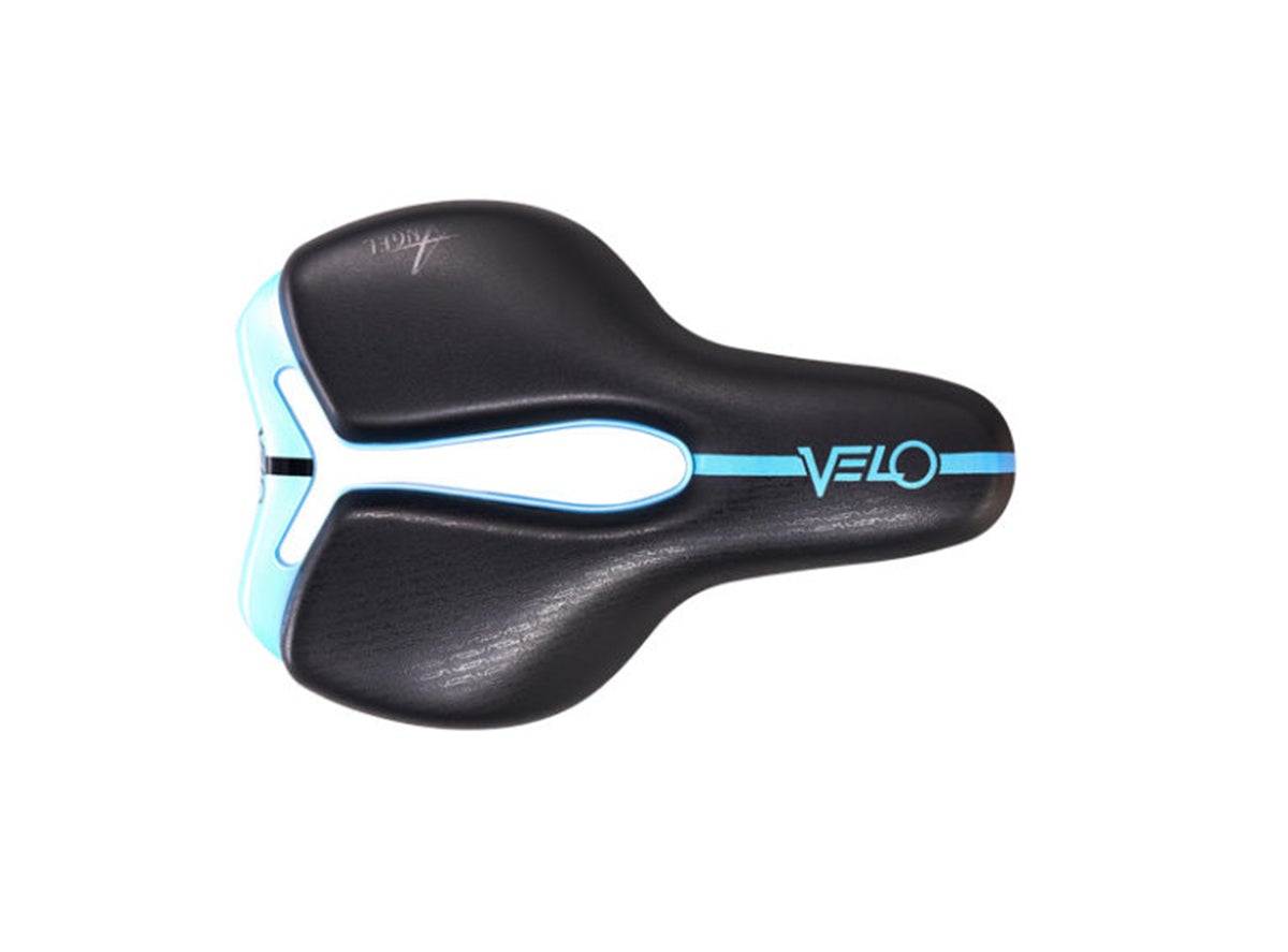Velo Little Angel Saddle - 137mm - Black-Blue Black - Blue Steel Rail