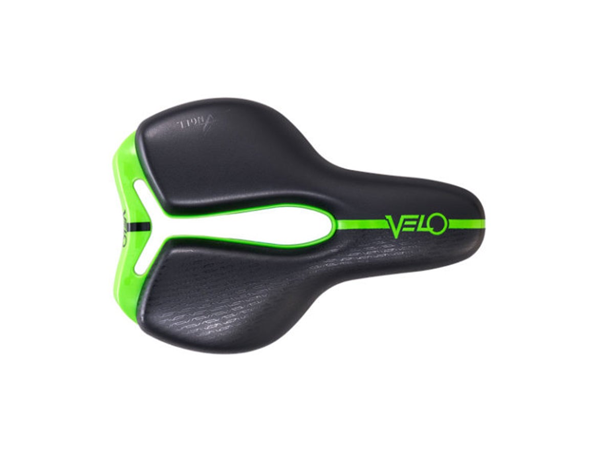 Velo Little Angel Saddle - 137mm - Black-Green Black - Green Steel Rail