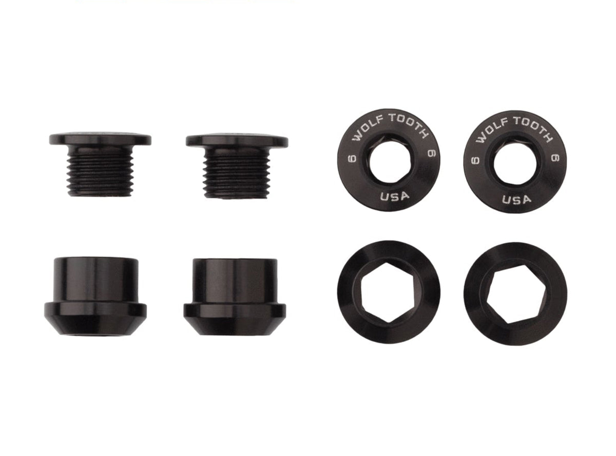 Wolf Tooth Components Chainring Bolt & Nut Set - 6mm - Black Black Set Of 4 - 8 Pieces