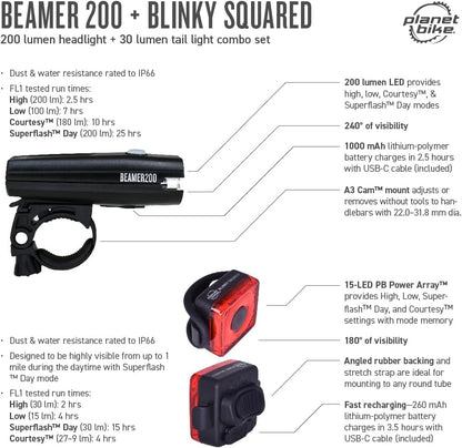 Planet bike Beamer 200/Blinkey Squared Light Set