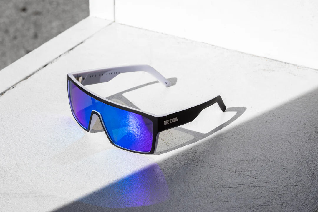 Unit Command Polarised Sunglasses - Black-White-Blue Mirror