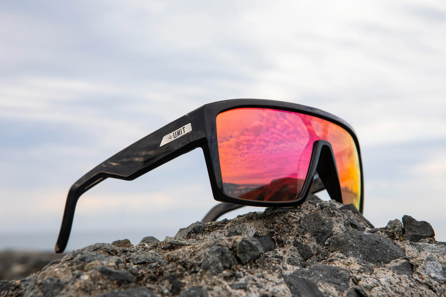 Unit Command Polarised Sunglasses - Black-Purple Orange Mirror