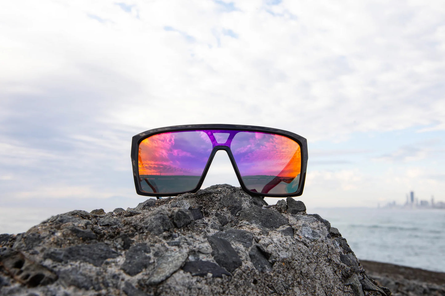 Unit Command Polarised Sunglasses - Black-Purple Orange Mirror