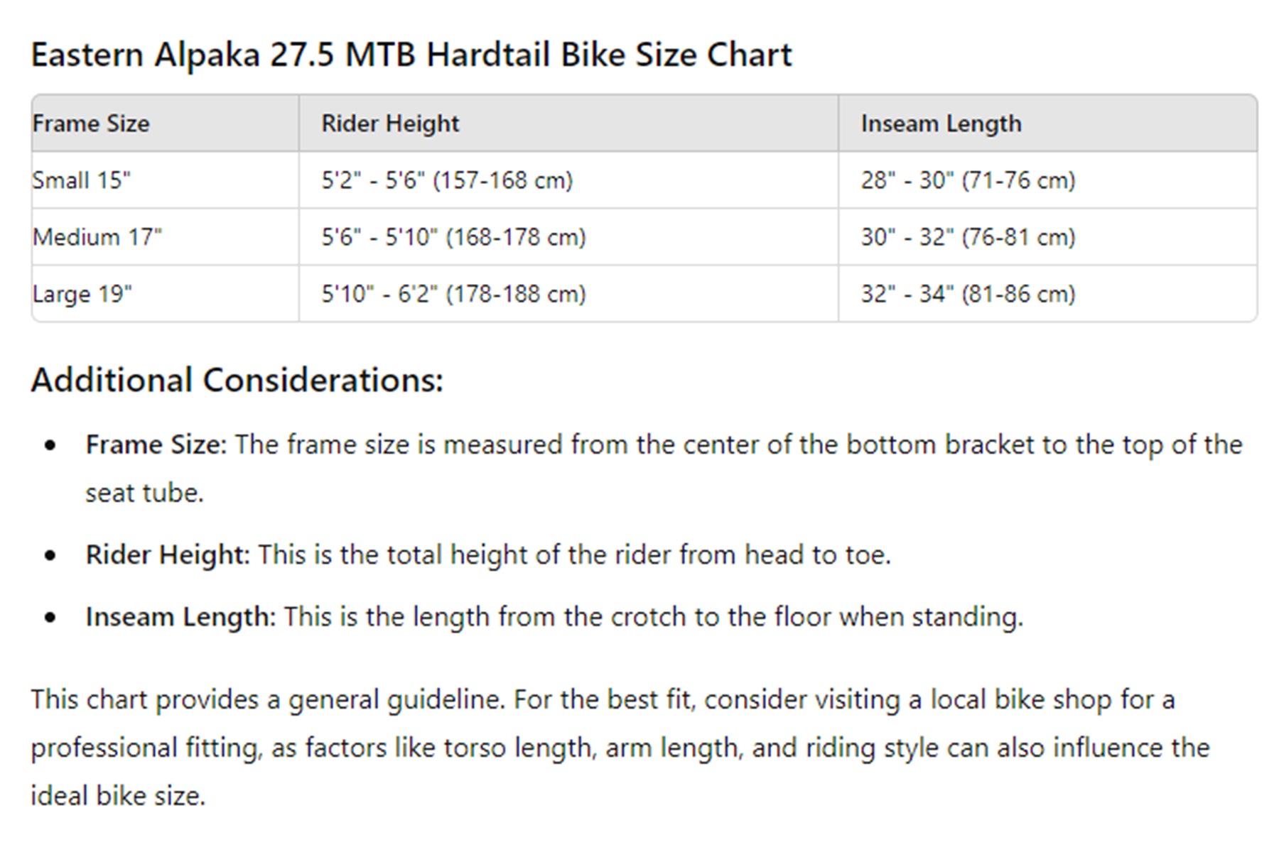 Cube shops road bike size chart