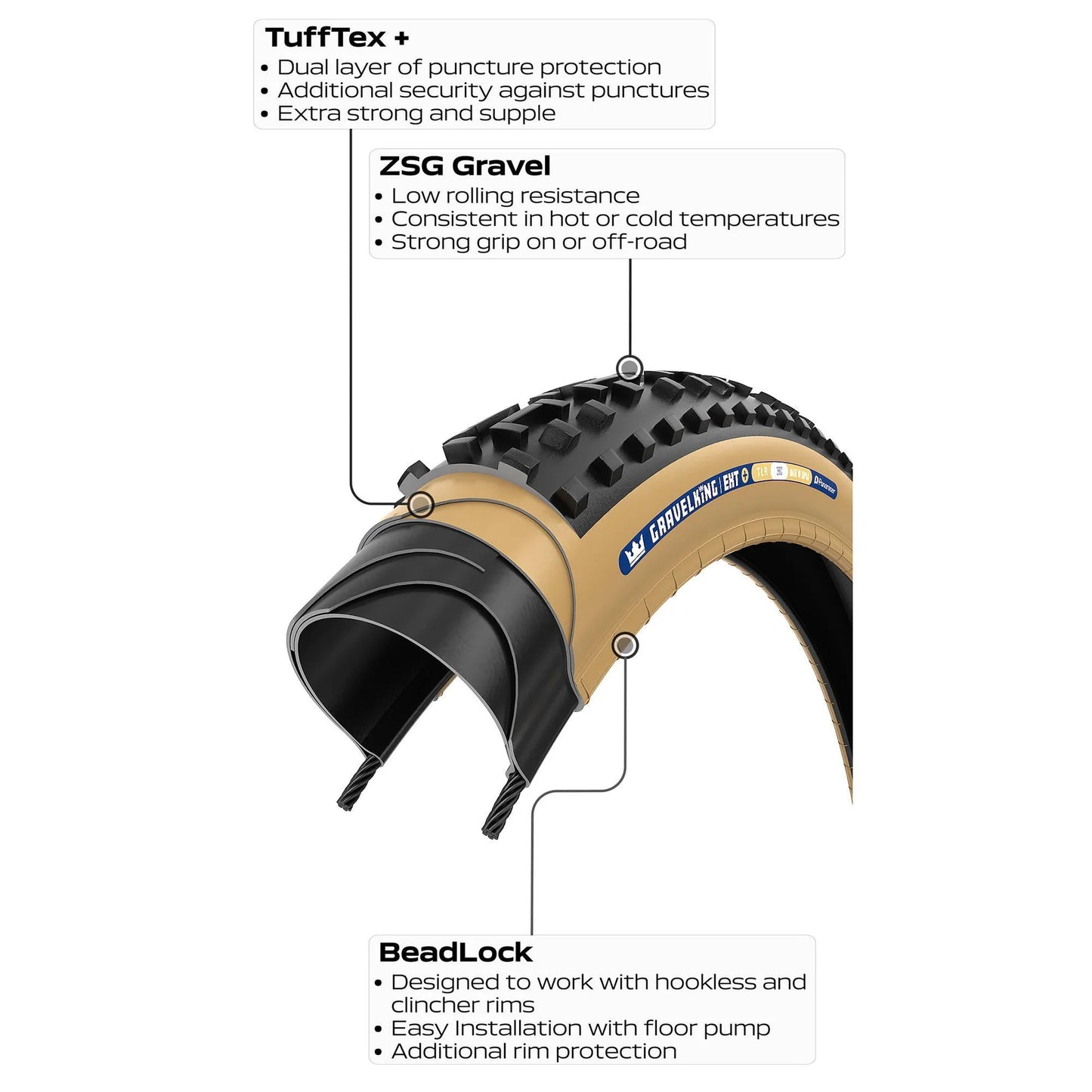 Panaracer Gravelking EXT+ 700c Folding Gravel Tire - Black-Brown