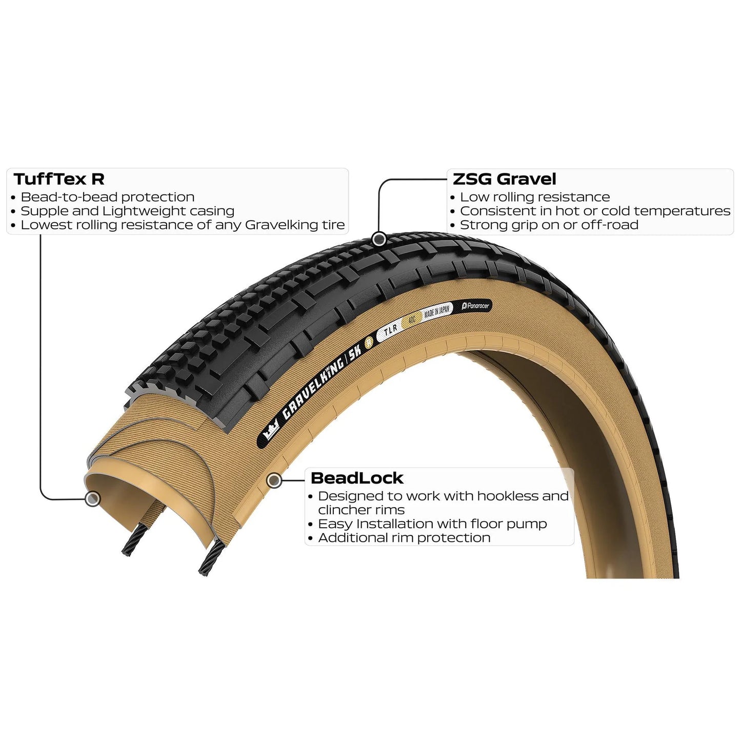 Panaracer Gravelking SK R 700c Folding Gravel Tire - Black-Amber