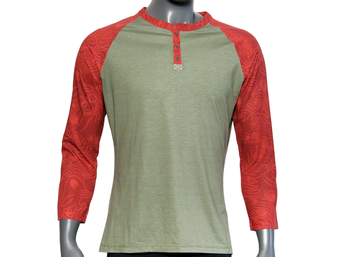 Pearl Izumi Elevate 3/4 Sleeve Henley Jersey - Pale Olive-Burnt Rust Palm