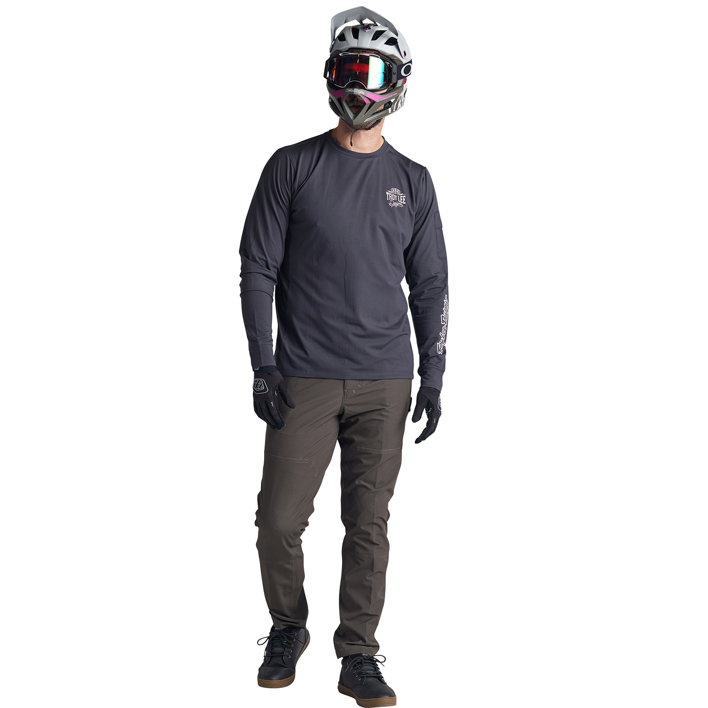 Troy Lee Designs Ruckus Long Sleeve Ride Tee - Bolts - Carbon