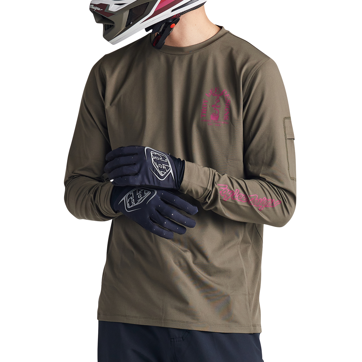 Troy Lee Designs Ruckus Long Sleeve Ride Tee - Bolts - Fangs - Olive