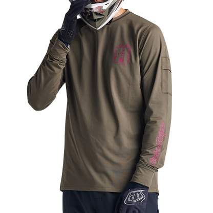 Troy Lee Designs Ruckus Long Sleeve Ride Tee - Bolts - Fangs - Olive