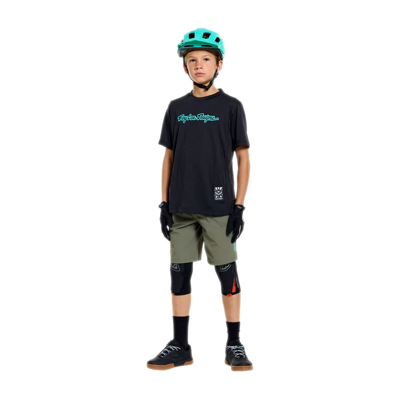 Troy Lee Designs Skyline Short Sleeve Ride Tee - Youth - Signature - Black-Real Teal