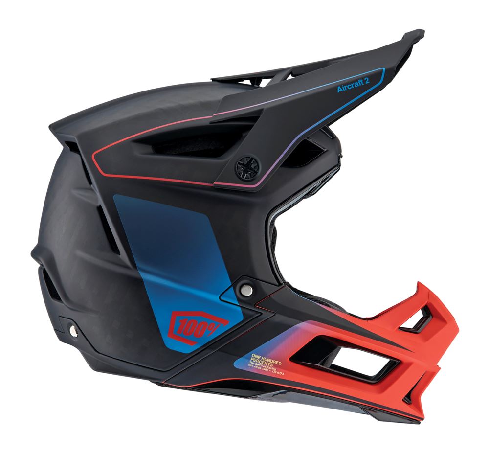 100% Aircraft 2 Helmet - Steel Blue-Neon Red - 2022 Steel Blue - Neon Red Small 