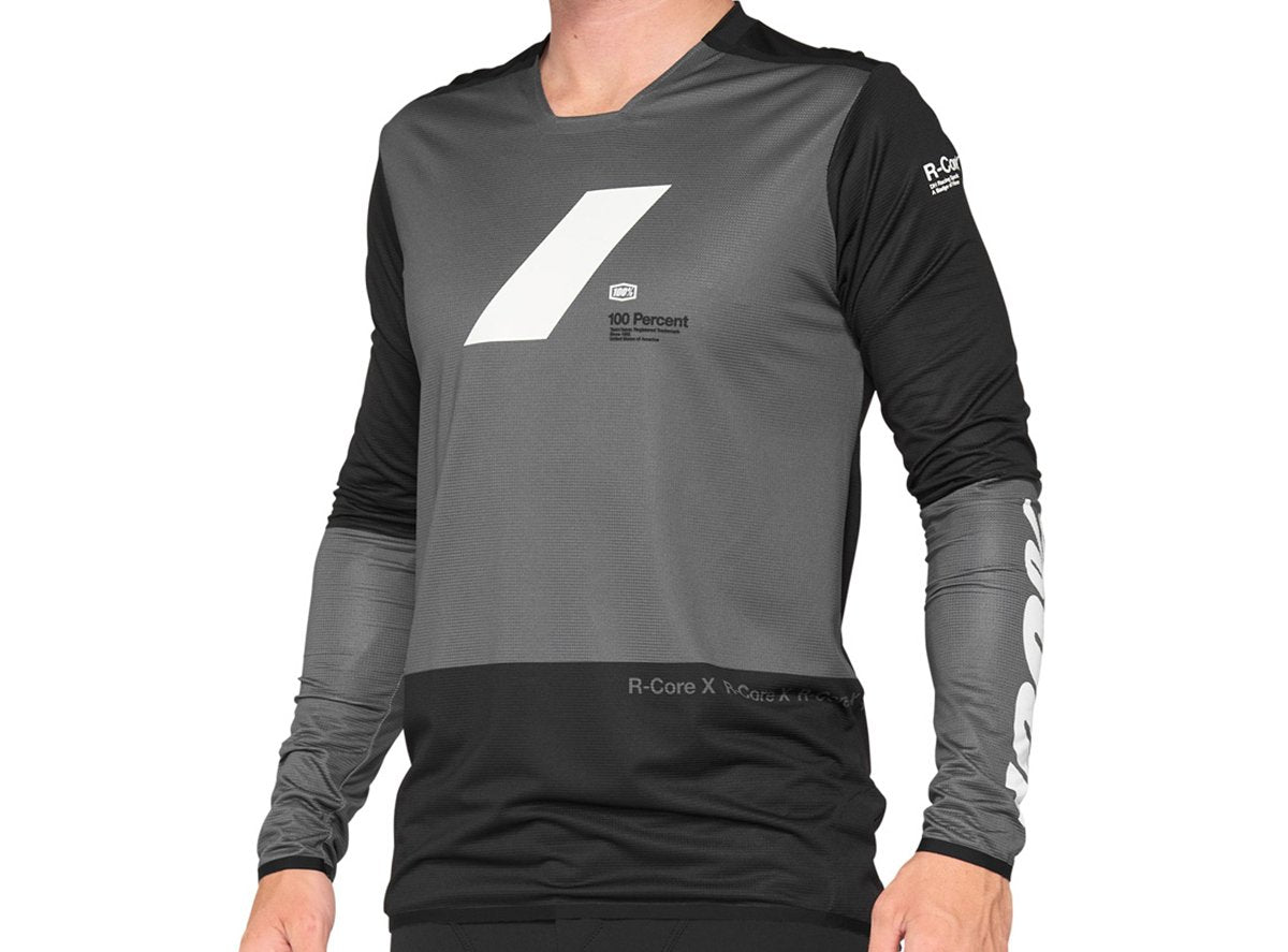 100% R-Core X Long Sleeve DH/Enduro Jersey - Charcoal-Black - 2021 Charcoal - Black Small 