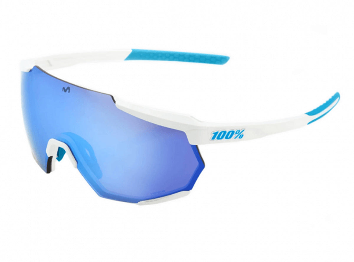 100% Racetrap Performance Sunglasses - SE Movistar Team White-HiPER Blue  Multilayer Mirror Lens