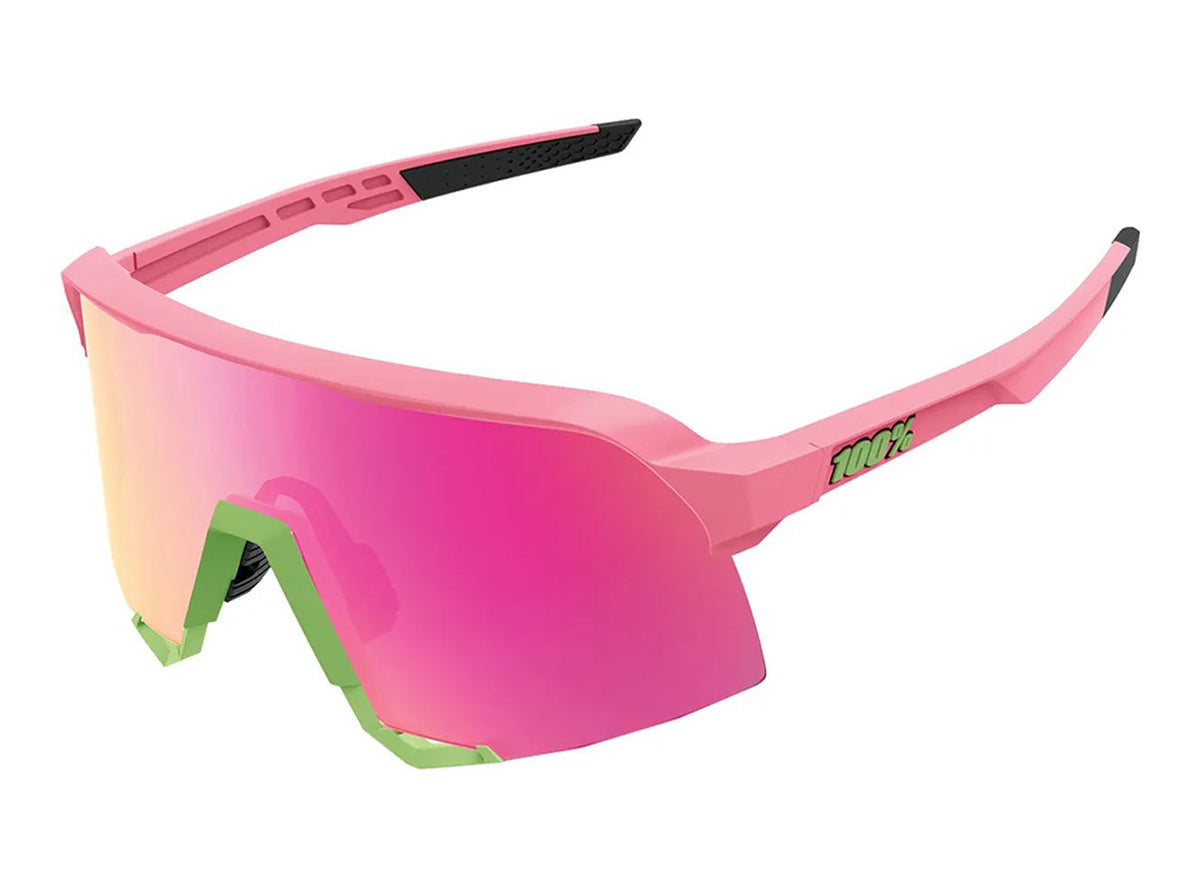 100% S3 Performance Sunglasses - Matt Washed Out Neon Pink-Purple  Multilayer Mirror Lens