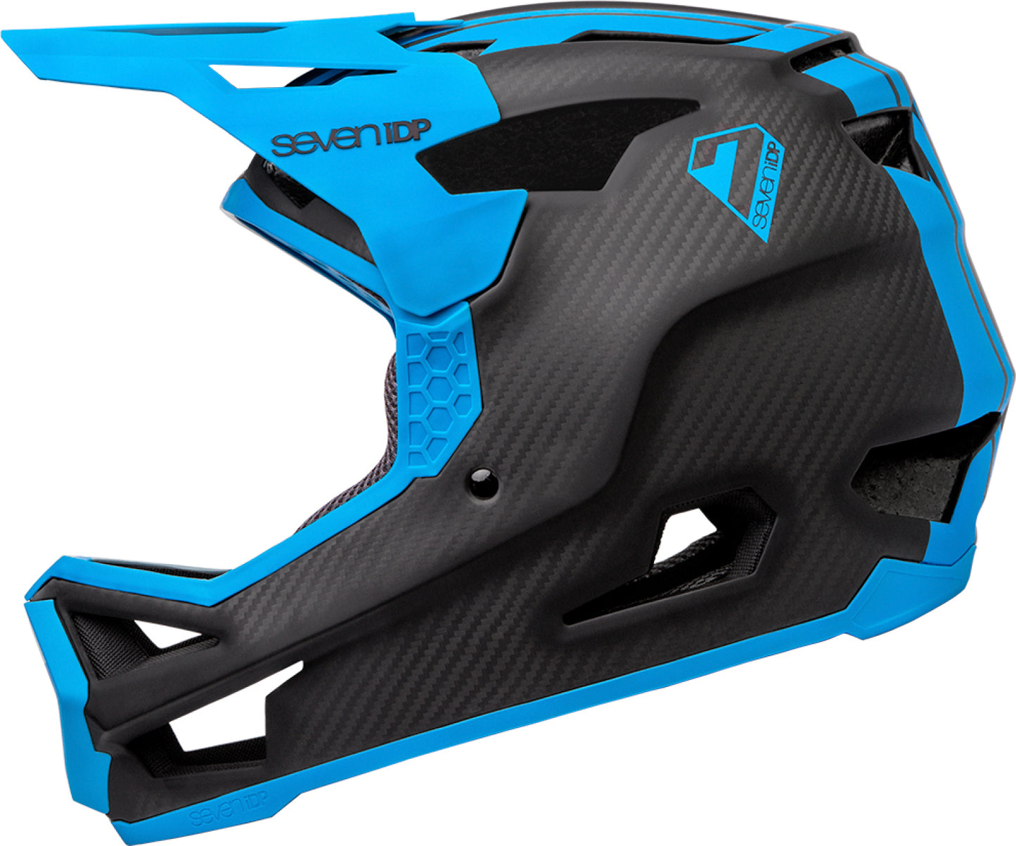 7 iDP Project.23 Carbon Full Face Helmet - Raw Carbon-Gloss Electric Blue