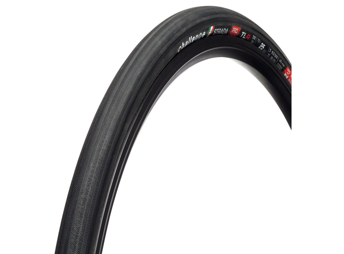 Challenge Strada Pro 700c Folding Tubeless Road Tire - Black Black 25c 