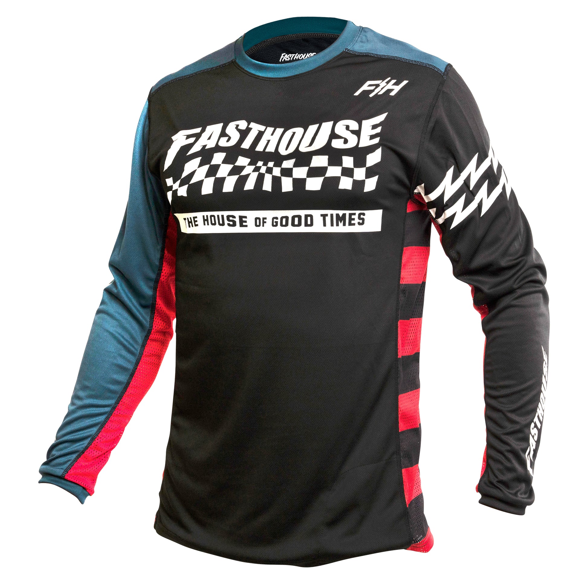 Fasthouse Classic Velocity Long Sleeve MTB Jersey - Youth - Black-Indigo - 2022 Black - Indigo Small 