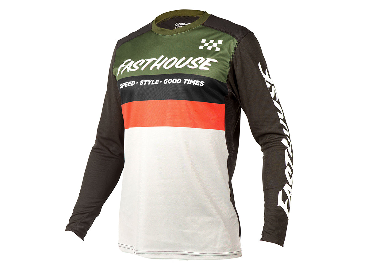 Fasthouse Alloy Kilo Long Sleeve Jersey - Youth - Olive-White Olive - White Small 