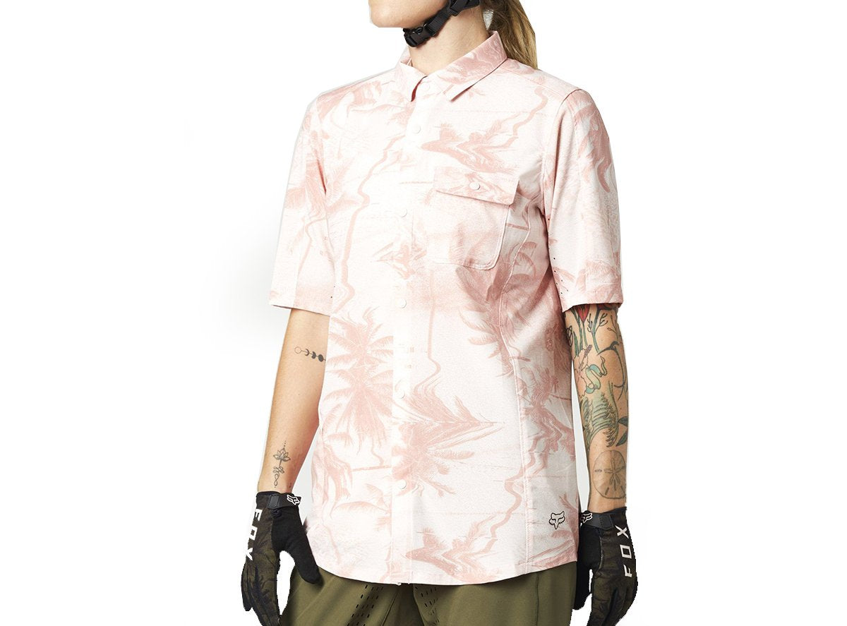 Fox Racing Flexair Woven Short Sleeve MTB Jersey - Womens - Pink - 2021 Pink X-Small 