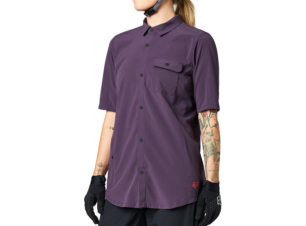Fox Racing Flexair Woven Short Sleeve MTB Jersey - Womens - Dark Purple - 2021 Dark Purple X-Small 