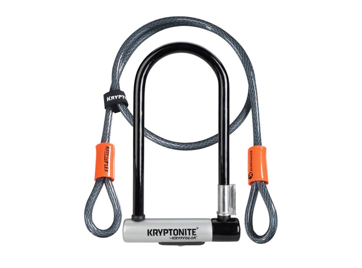 Kryptonite KryptoLok Standard U-Lock with Cable- Keyed - Black-Gray Black - Gray 4 x 9" Lock - 4 ft Cable 