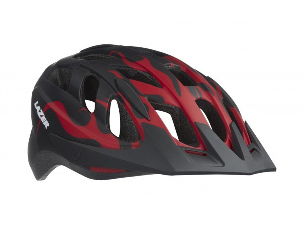 Lazer J1 MTB Helmet - Matt Red Flames - 2020 Matt Red Flames One Size Rear Mounted LED Light