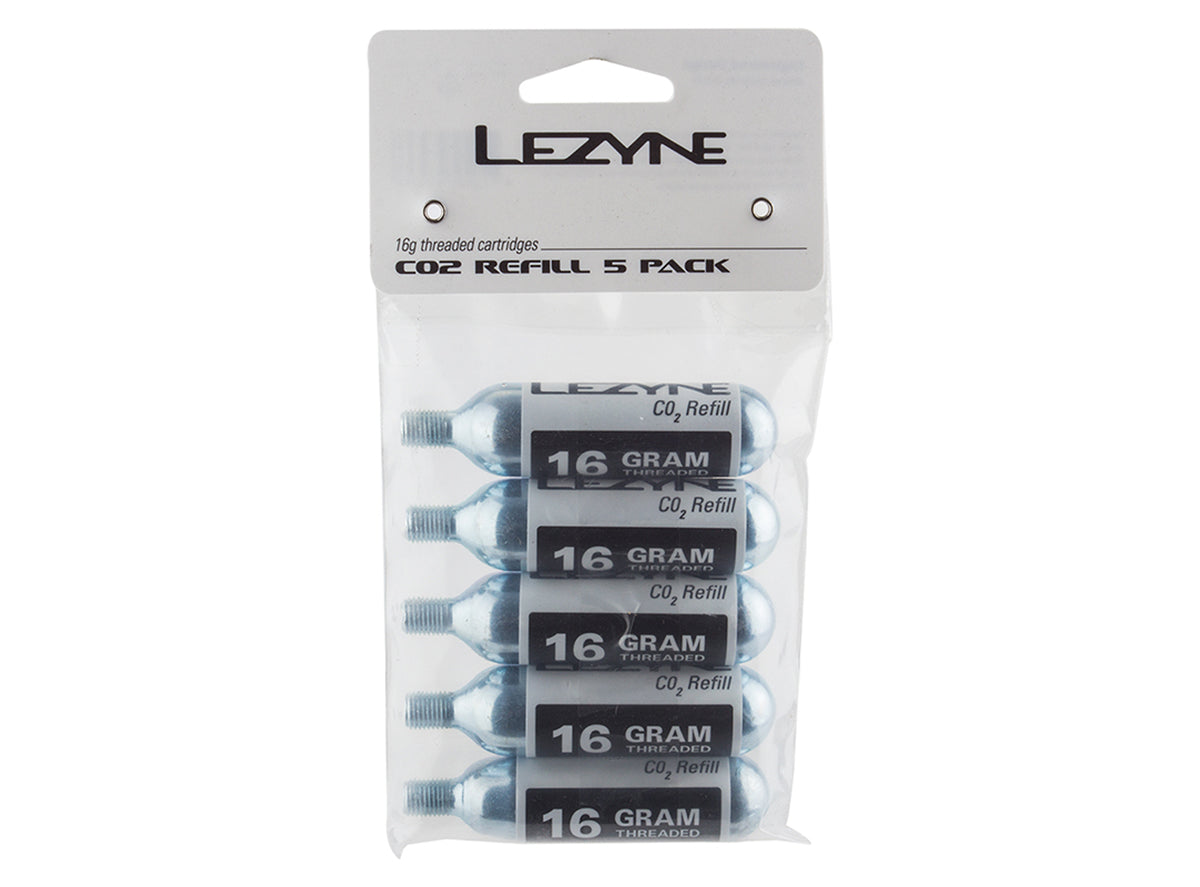 Lezyne 16G CO2 Cartridges Silver 16oz - 5 Pack 