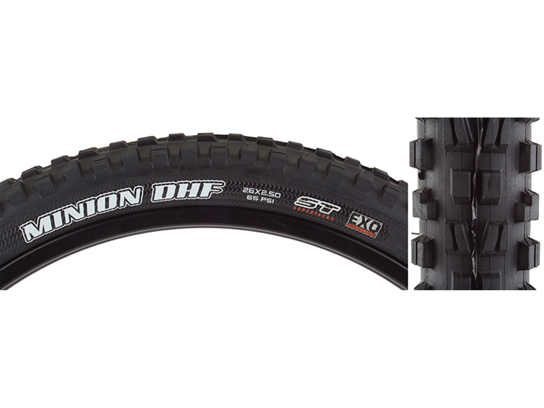 Maxxis Minion DHF 26" Folding MTB Tire - WT Wide Trail - EXO Black 2.5" (DC)Dual Compound - (ST)Super Tacky - (EXO)EXO Sidewall - 60TPI