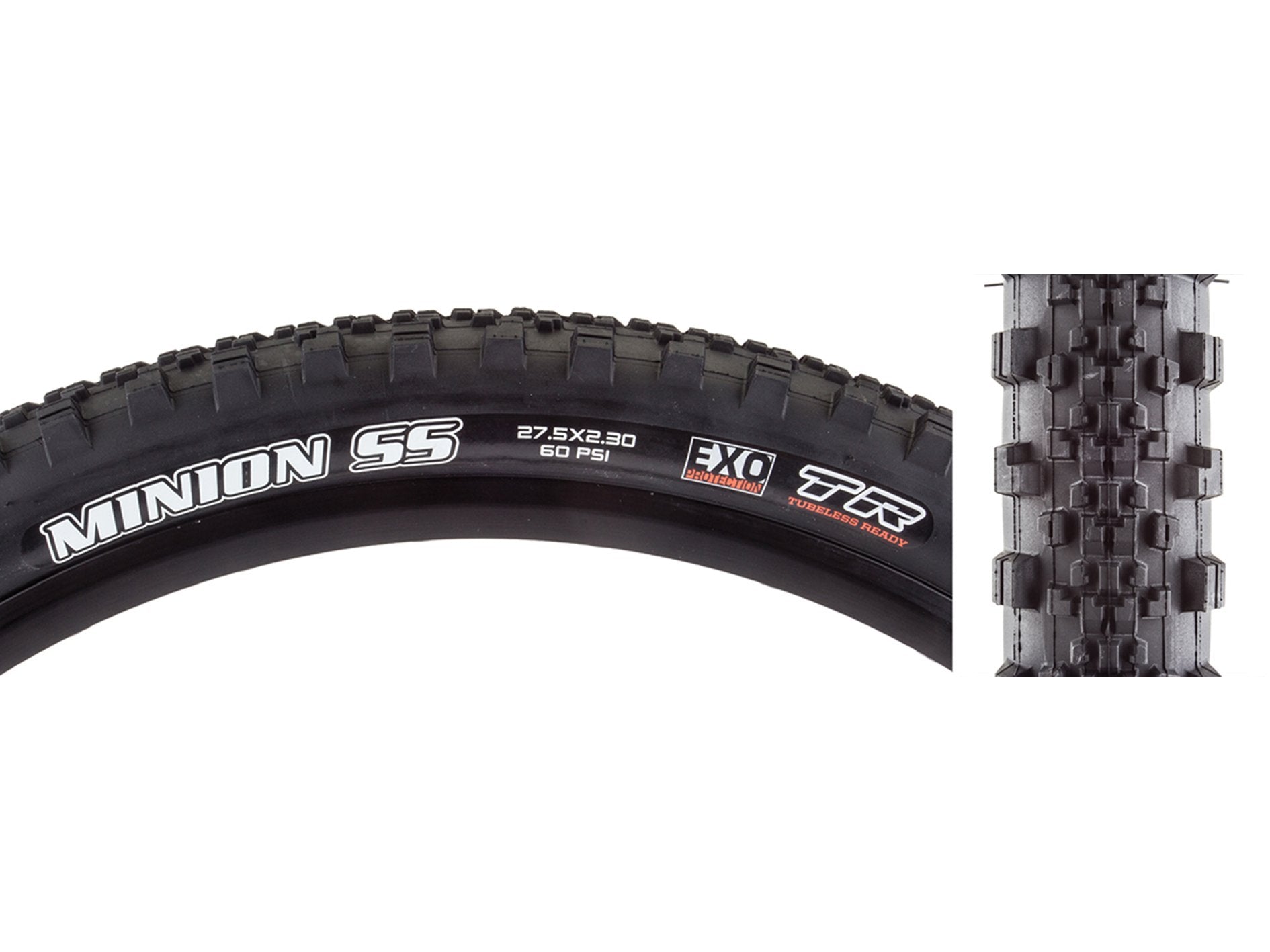 Maxxis Minion SS 27.5" Folding MTB Tire - EXO Black 2.3" (DC)Dual Compound - (TR)Tubeless Ready - (EXO)EXO Sidewall - 60TPI