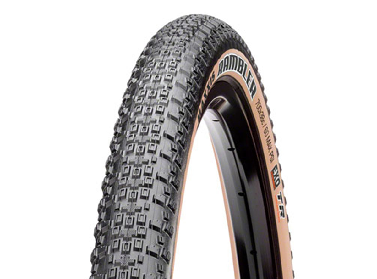 Maxxis Rambler 700c Folding Cyclocross/Gravel Tire - Black-Dark Tan Black - Dark Tan Sidewall 38c 120TPI - (DC)Dual Compound - (TR)Tubeless Ready - (EXO)EXO Sidewall