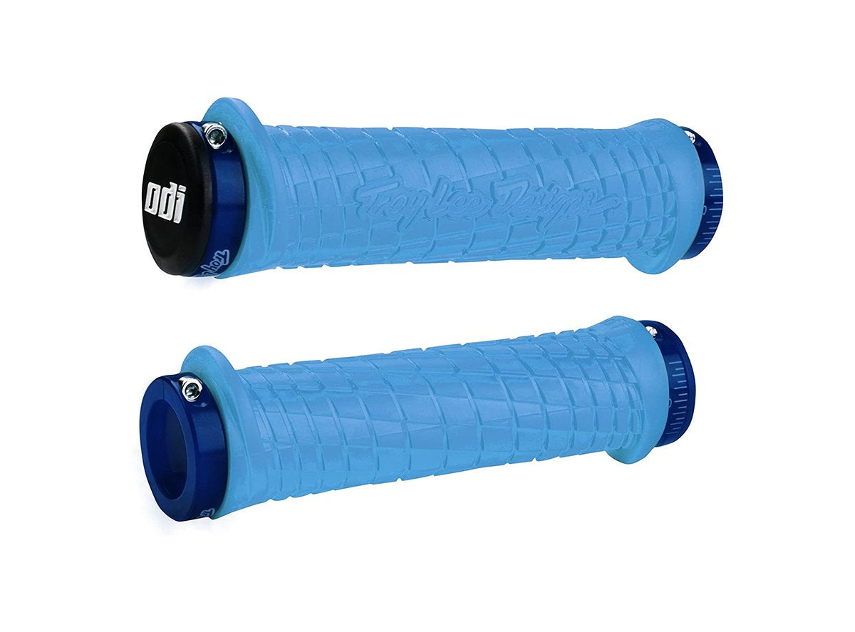 ODI Troy Lee Lock-On Bonus Pack Grips - Aqua Aqua Blue Clamp 