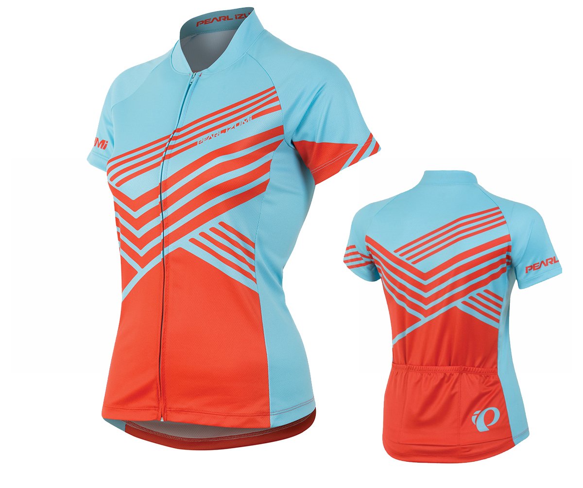 Pearl Izumi LTD Short Sleeve MTB Jersey - Womens - Mandarin Red-Zig Zag Blue