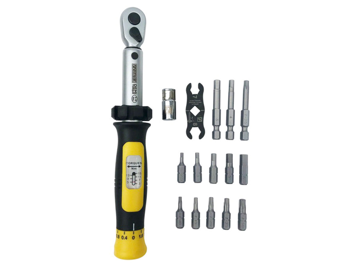 Pedros Demi Torque Wrench II and Bit Set Yellow - Black 3-15Nm 