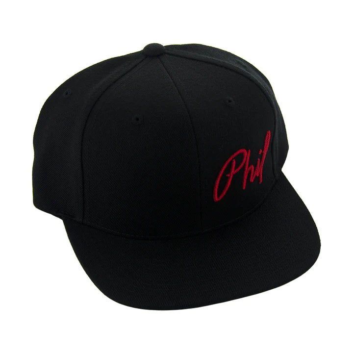 Phil Wood Phil Snapback Hat - Black Black - Red Script One Size 